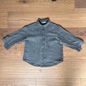 3/4 Sleeve Grey Linen Garment Dyed Button Down Shirt Zara size Med